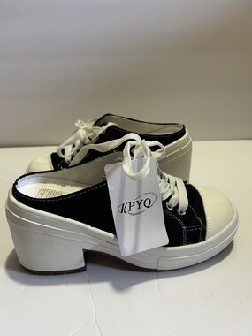 Black & White Platform Lace-Up Mule Sneakers